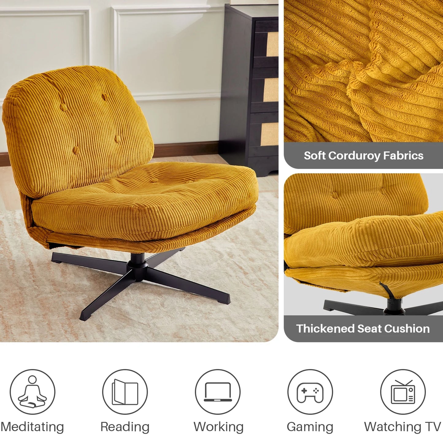 Redlife Modern Foldable Accent Swivel Tufted Chair