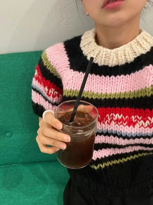 Multicolor Striped Jumper Sweet Rainbow Wool Knit