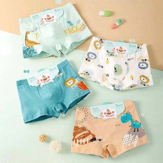4PCS Boys Cute Cotton Antibacterial Breathable Print Underwear