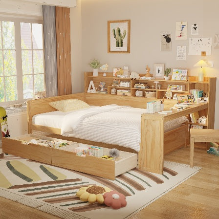Wood Full Size Daybed with Storage Shelves