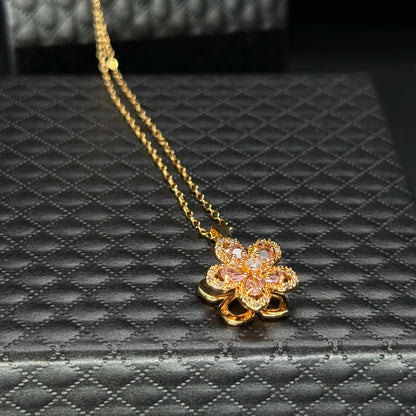 Luxury Spin Zircon Flower Pendant Necklace Women