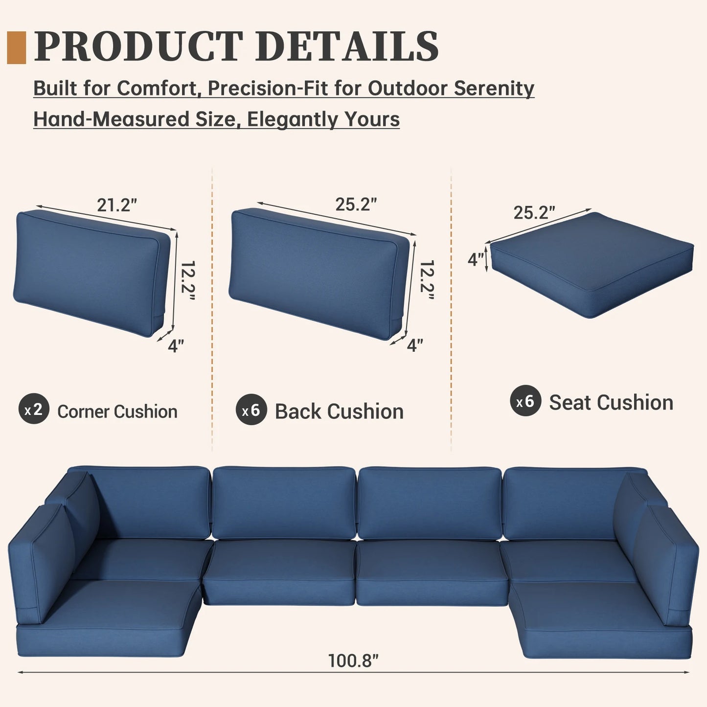 14 Piece Sofa Cushion Set High Density Foam Waterproof