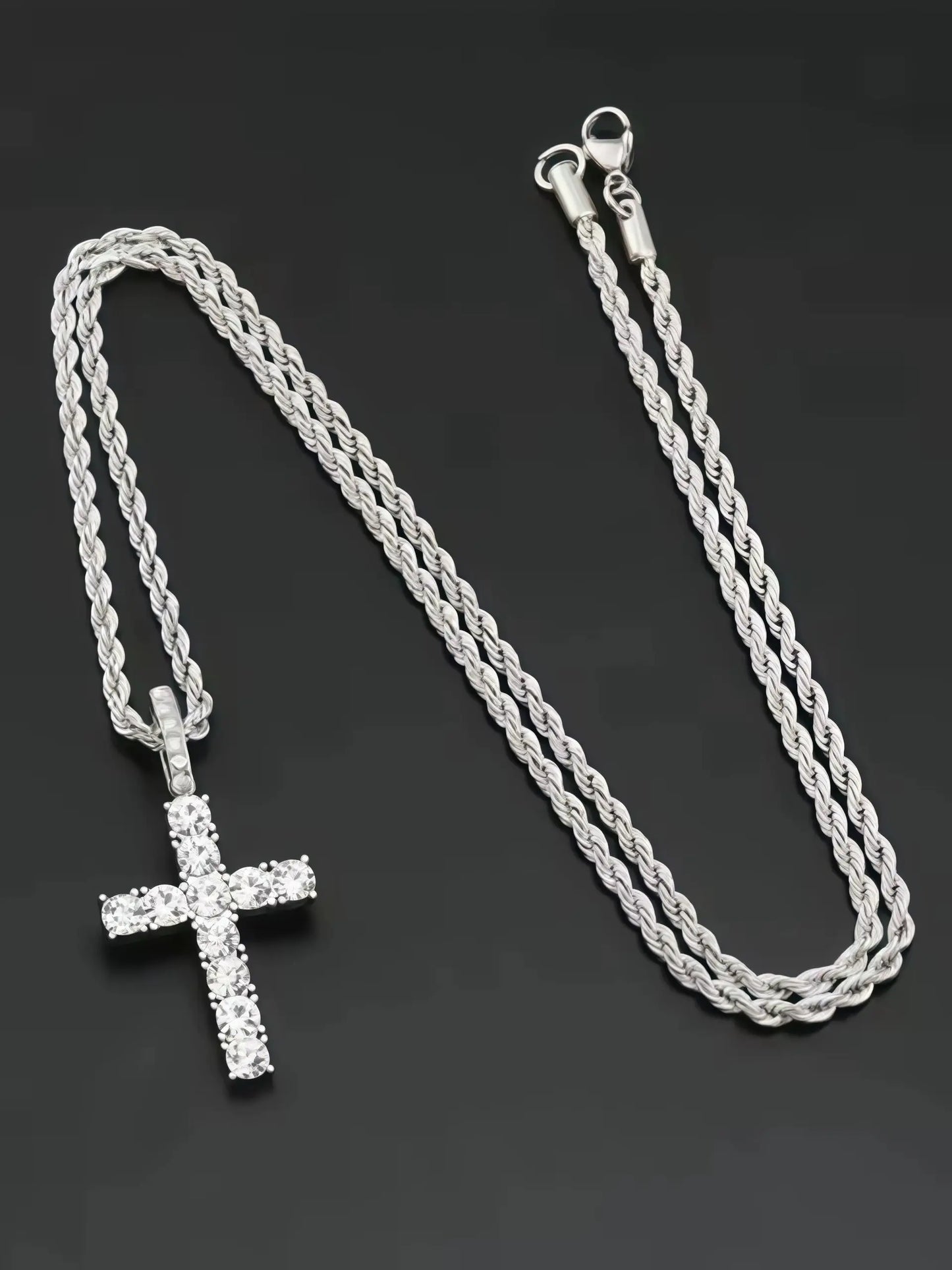 Iced Out Crystal Zircon Cross Pendant Necklace