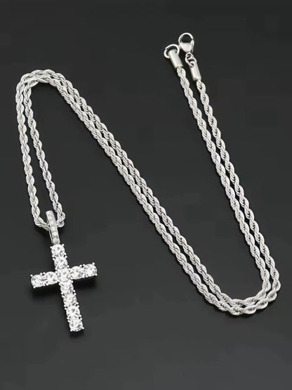 Iced Out Crystal Zircon Cross Pendant Necklace