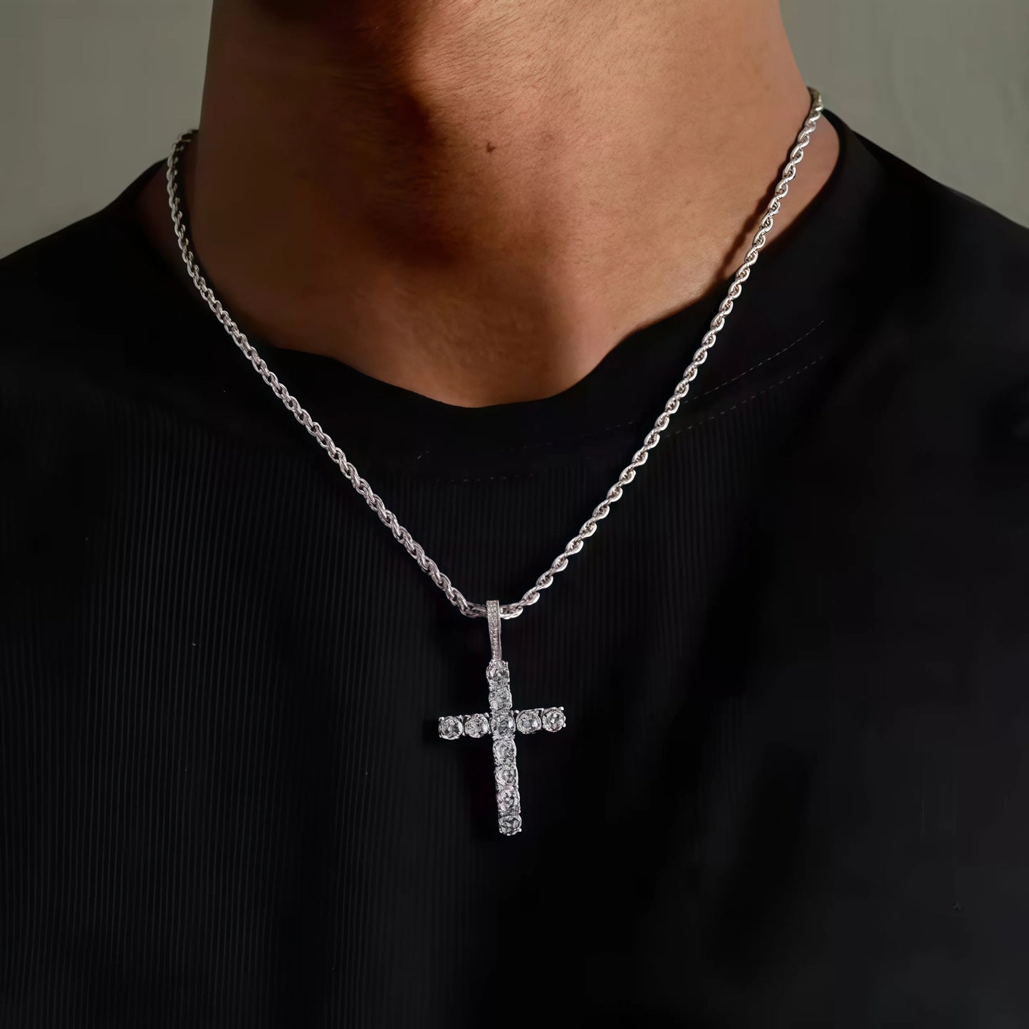 Iced Out Crystal Zircon Cross Pendant Necklace