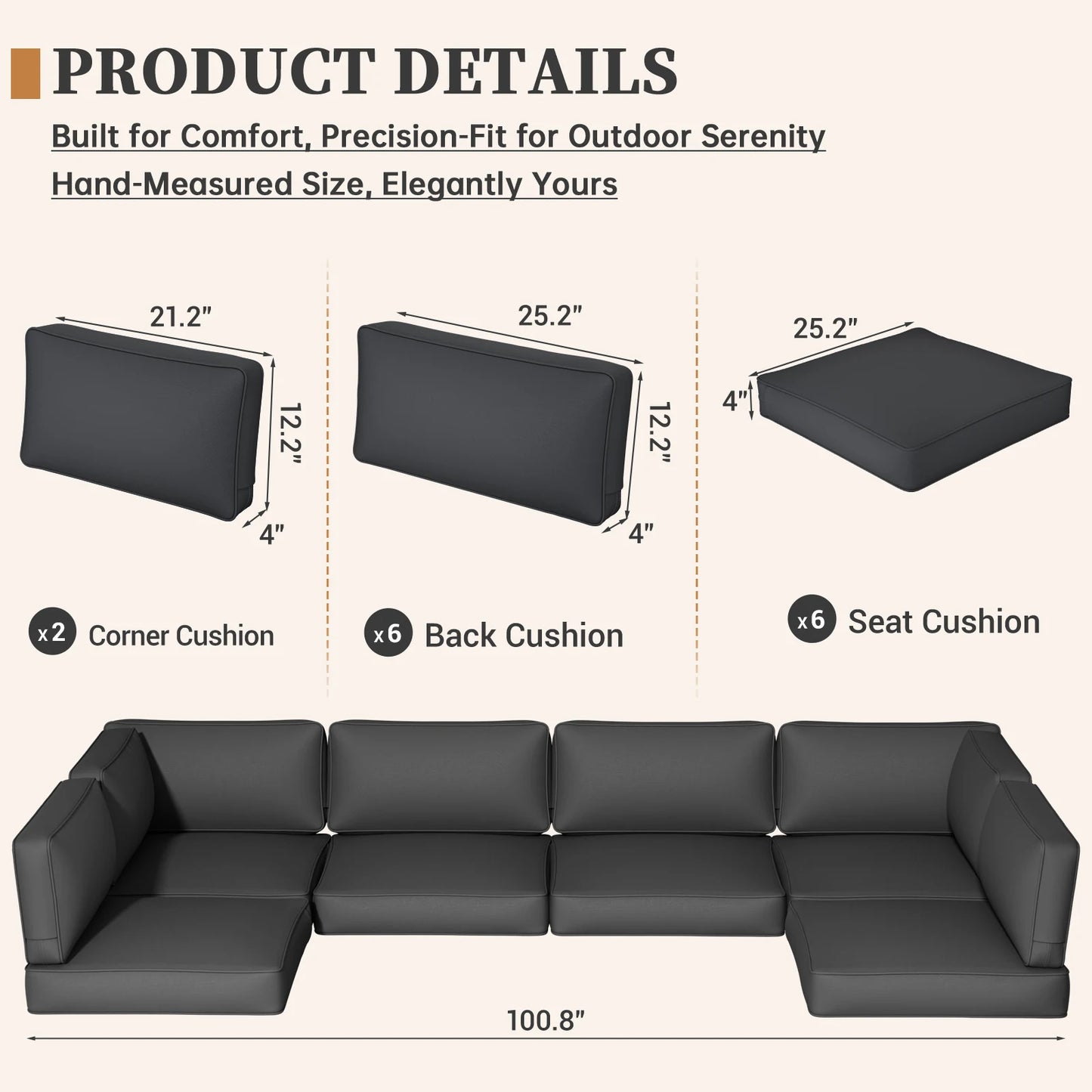 14 Piece Sofa Cushion Set High Density Foam Waterproof