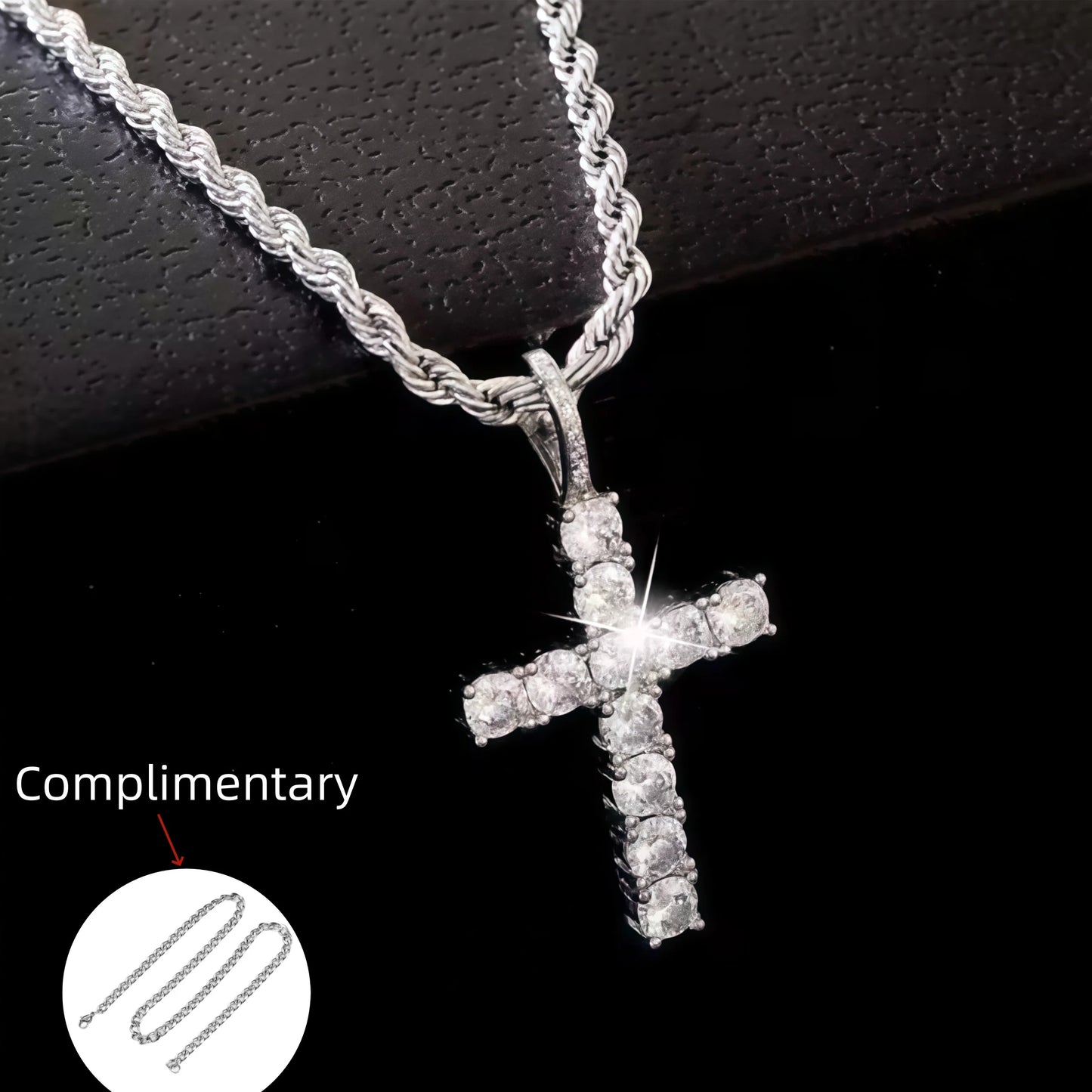 Iced Out Crystal Zircon Cross Pendant Necklace