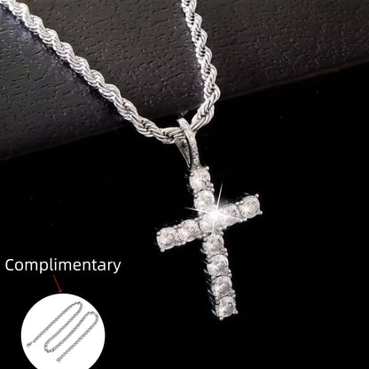 Iced Out Crystal Zircon Cross Pendant Necklace