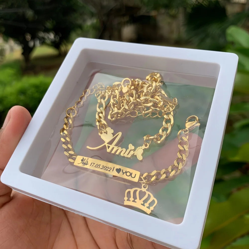 Engraved Name Bar Bracelet Butterfly Necklace