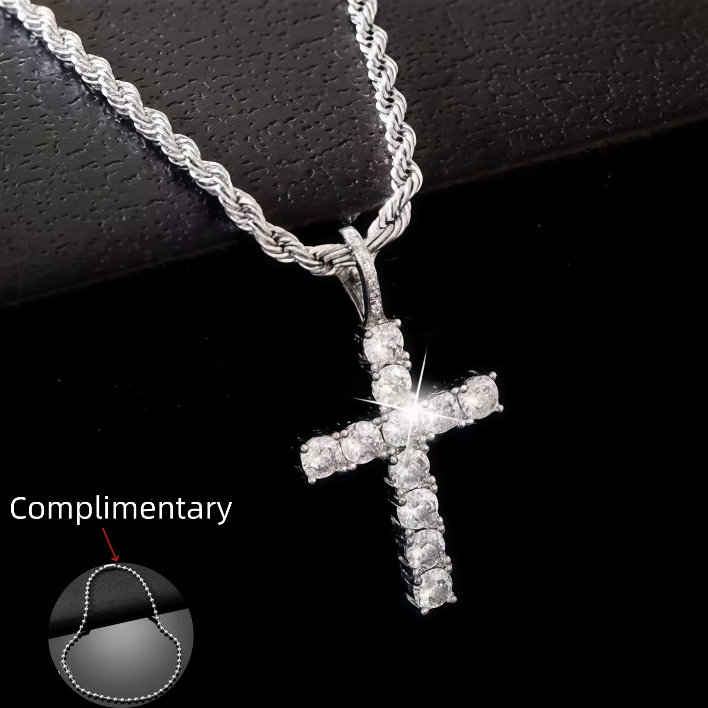 Iced Out Crystal Zircon Cross Pendant Necklace