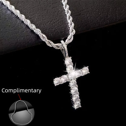 Iced Out Crystal Zircon Cross Pendant Necklace