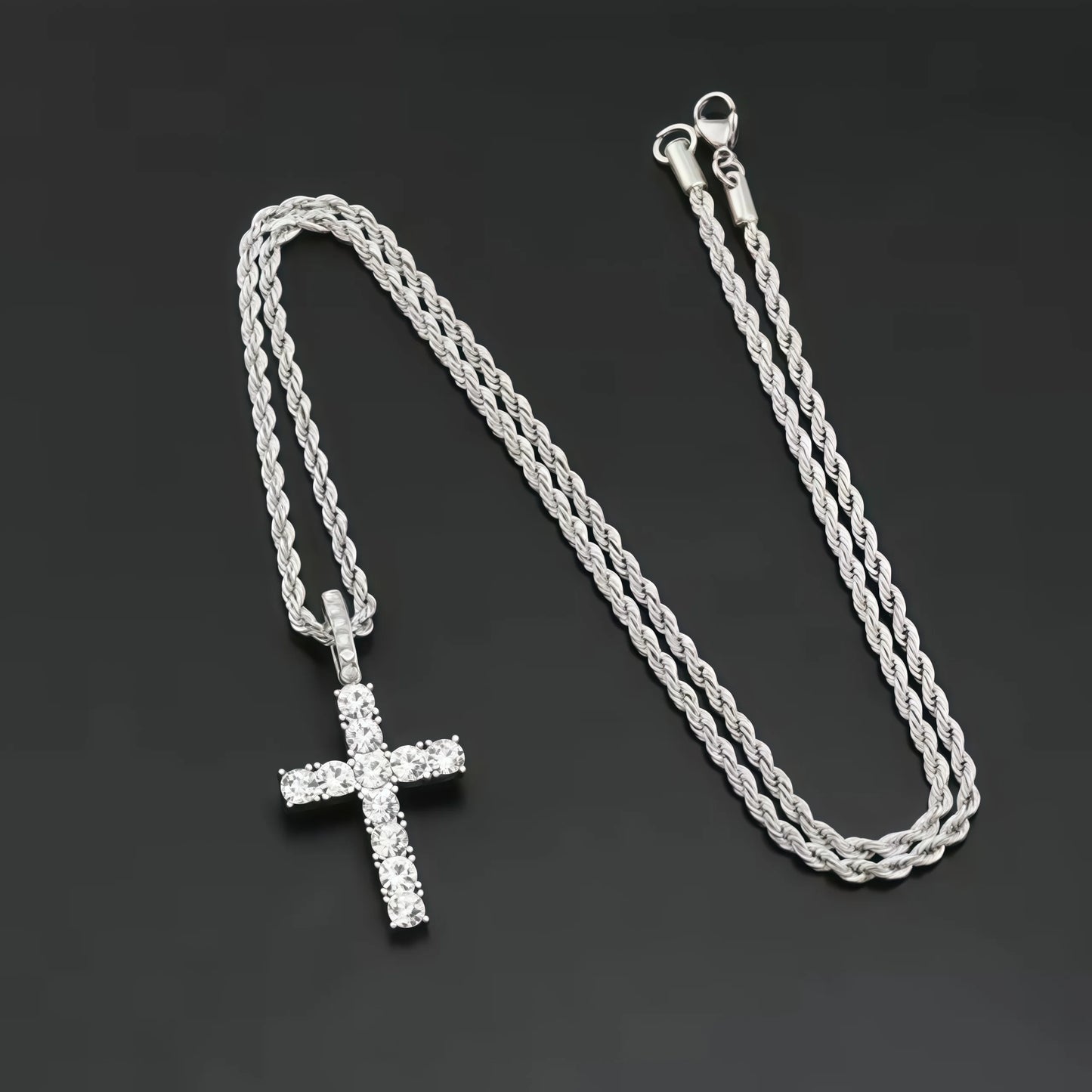 Iced Out Crystal Zircon Cross Pendant Necklace