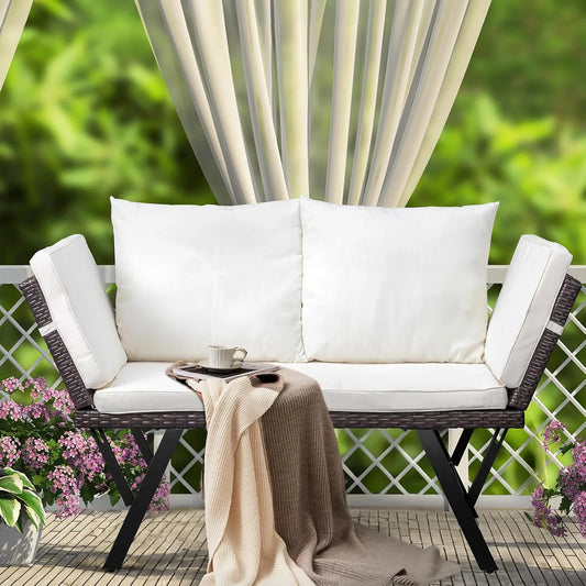 Outdoor Loveseat, Woven Rattan Sofa with Armrests