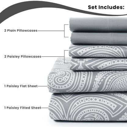 Lux Decor 6Pc Paisley Sheet Set – Soft Microfiber, Wrinkle-Free, Luxurious Printed Bed Sheets