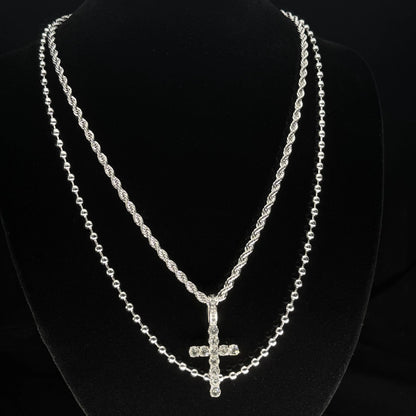 Iced Out Crystal Zircon Cross Pendant Necklace