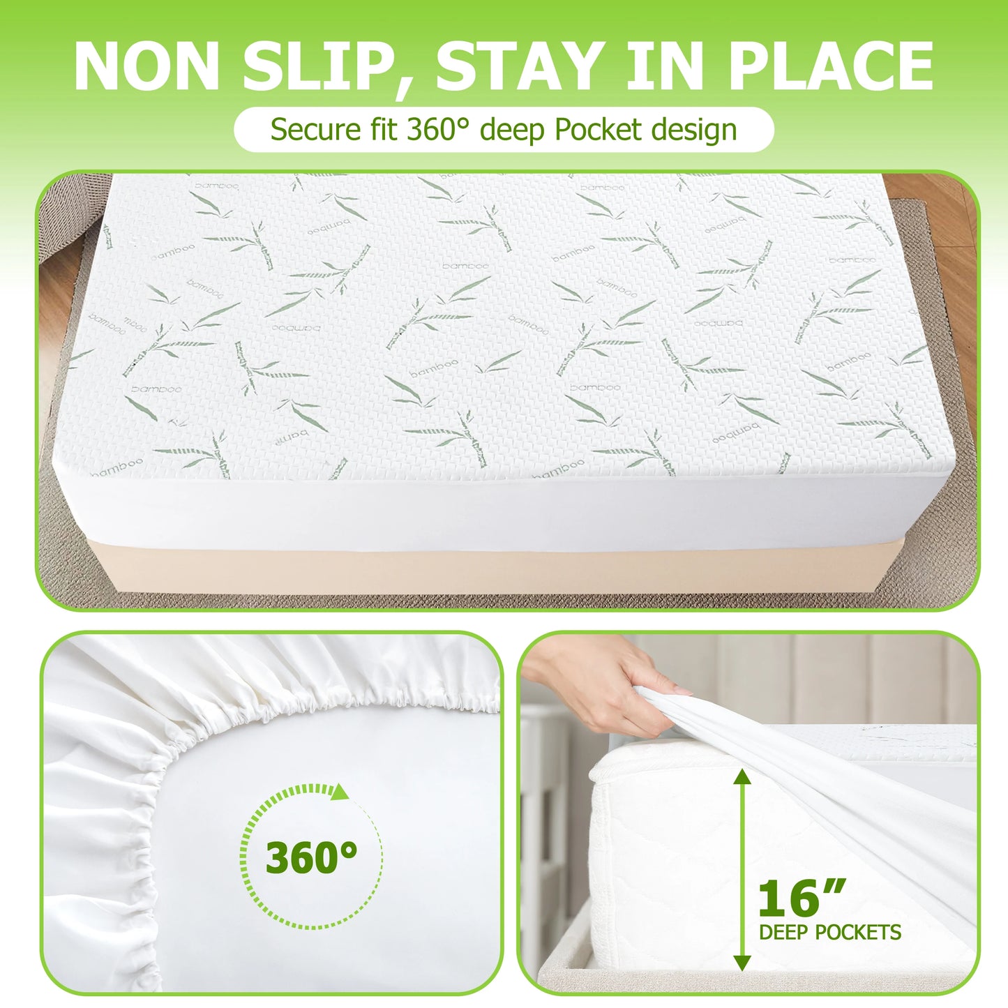 Lux Decor Bamboo Mattress Protector Waterproof Fitted