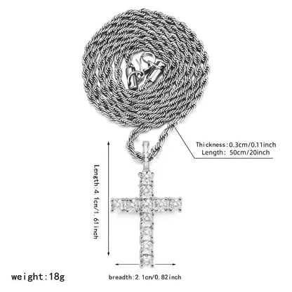 Iced Out Crystal Zircon Cross Pendant Necklace