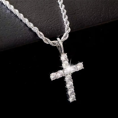 Iced Out Crystal Zircon Cross Pendant Necklace