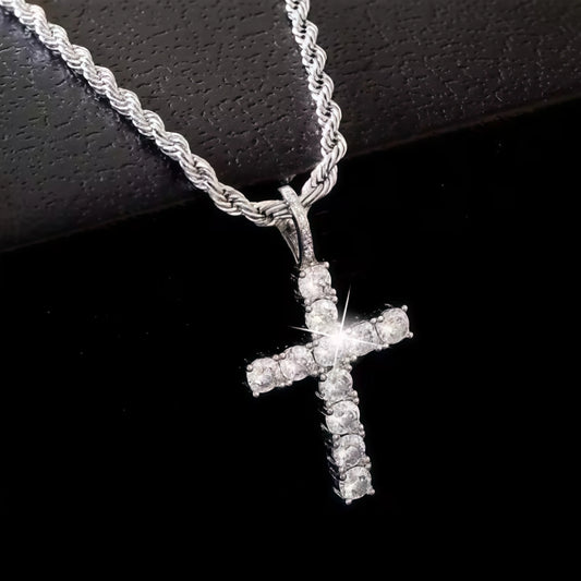 Iced Out Crystal Zircon Cross Pendant Necklace