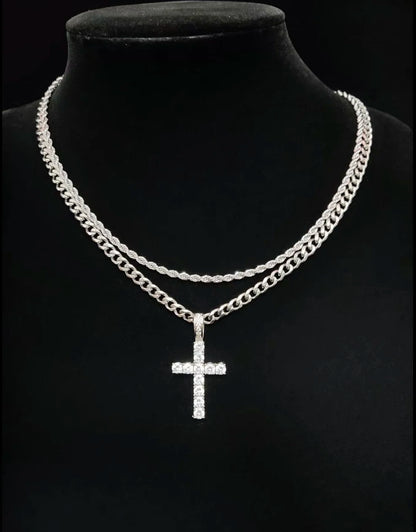 Iced Out Crystal Zircon Cross Pendant Necklace