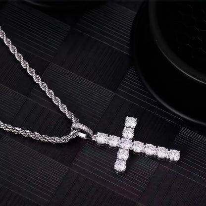 Iced Out Crystal Zircon Cross Pendant Necklace