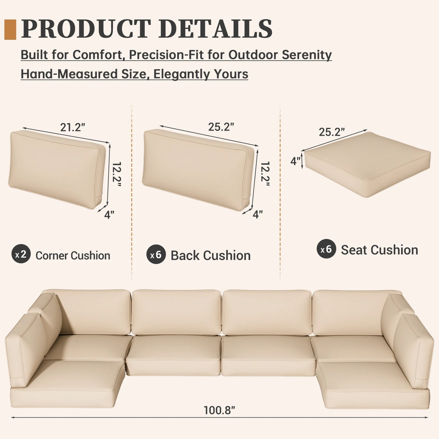 14 Piece Sofa Cushion Set High Density Foam Waterproof