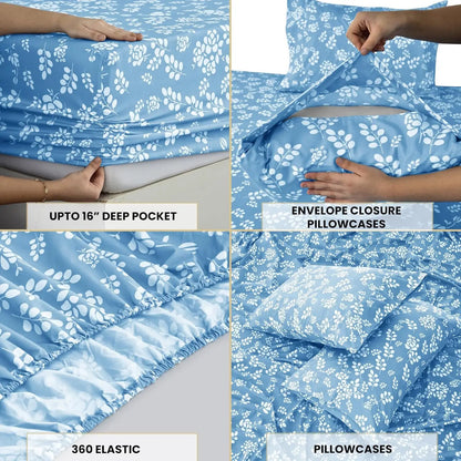 Lux Décor 4Pc Floral Sheet Set – Soft Microfiber