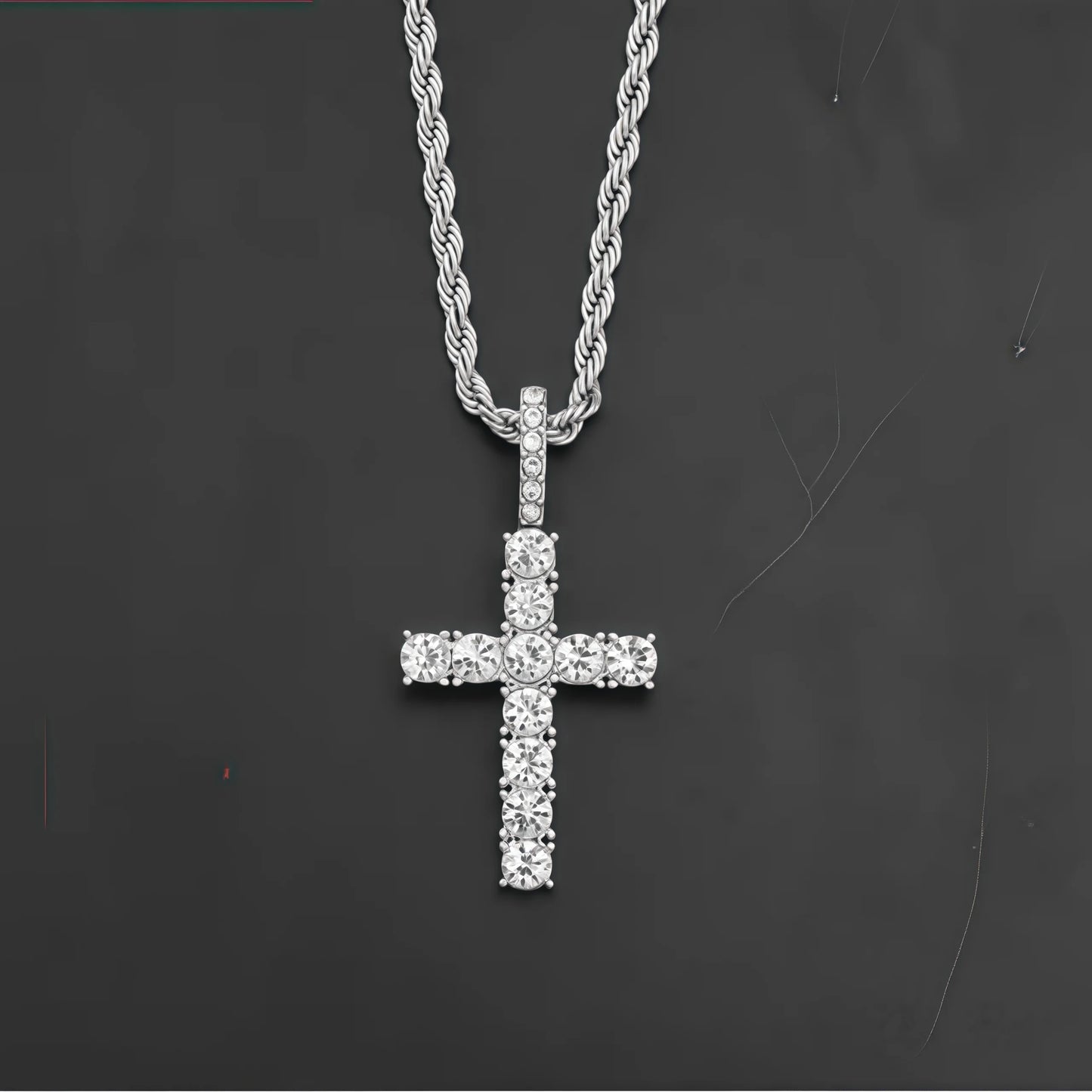 Iced Out Crystal Zircon Cross Pendant Necklace