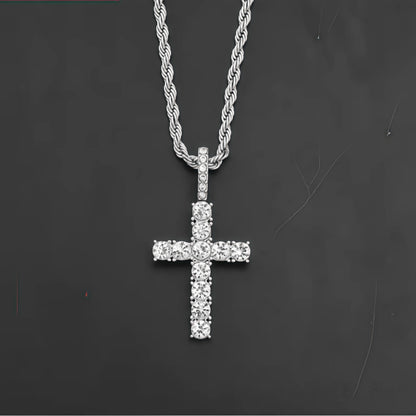 Iced Out Crystal Zircon Cross Pendant Necklace