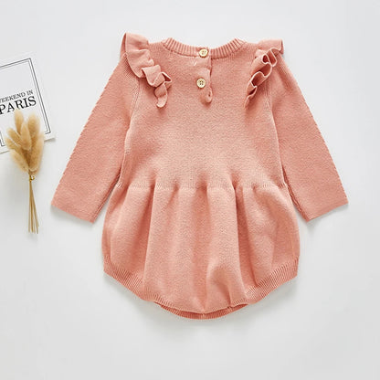 Baby Girls Knitted Bodysuit Long Sleeve Ruffled