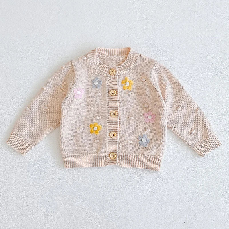 Girls Solid Color Knitted Cardigan Long Sleeves