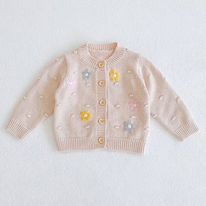 Girls Solid Color Knitted Cardigan Long Sleeves