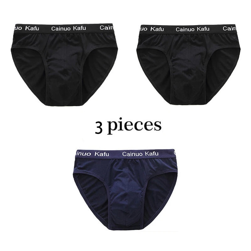 3Pcs Silk  Men's Briefs Bamboo Fiber Bodysuit Comfortable