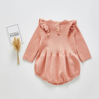 Baby Girls Knitted Bodysuit Long Sleeve Ruffled