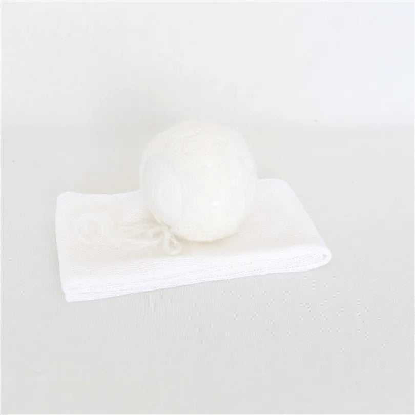 Vintage Knit Stretch Fuzzy Wrap And Bunny Hat