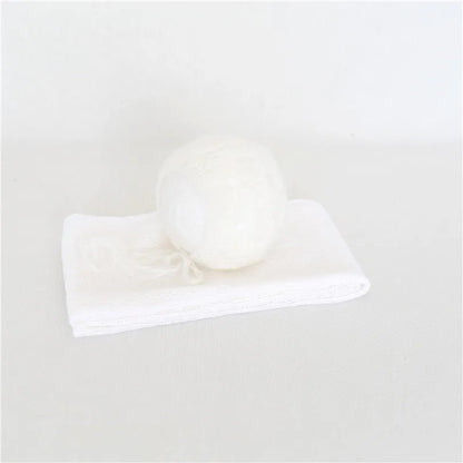 Vintage Knit Stretch Fuzzy Wrap And Bunny Hat