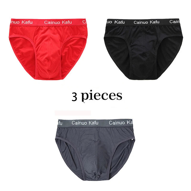 3Pcs Silk  Men's Briefs Bamboo Fiber Bodysuit Comfortable
