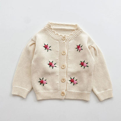 Girls Solid Color Knitted Cardigan Long Sleeves