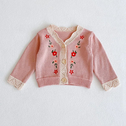 Girls Solid Color Knitted Cardigan Long Sleeves
