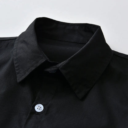 Black Long Sleeve Lapel Cardigan Shirt Casua