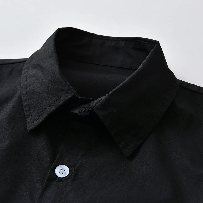 Black Long Sleeve Lapel Cardigan Shirt Casua