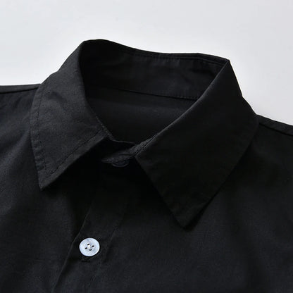 Black Long Sleeve Lapel Cardigan Shirt Casua