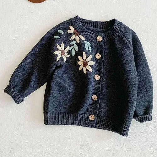 Girls Solid Color Knitted Cardigan Long Sleeves