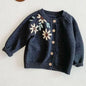Girls Solid Color Knitted Cardigan Long Sleeves