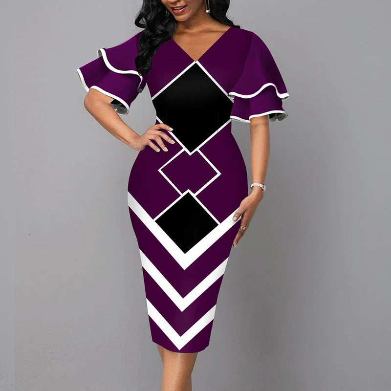 Fashion Elegant V Neck Short Sleeve Sexy Lady