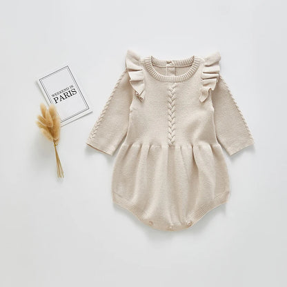 Baby Girls Knitted Bodysuit Long Sleeve Ruffled