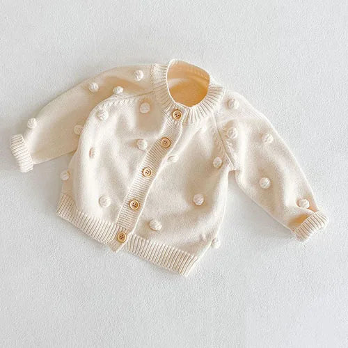 Girls Solid Color Knitted Cardigan Long Sleeves