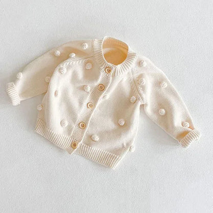 Girls Solid Color Knitted Cardigan Long Sleeves