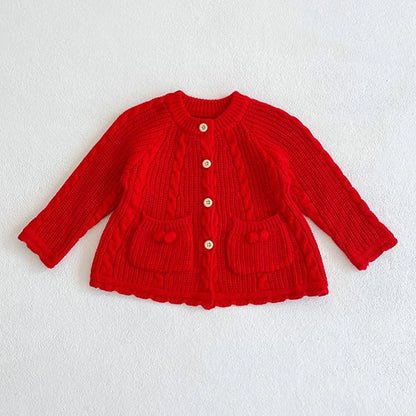 Girls Solid Color Knitted Cardigan Long Sleeves