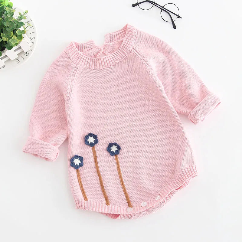 Baby Girls Knitted Bodysuit Long Sleeve Ruffled